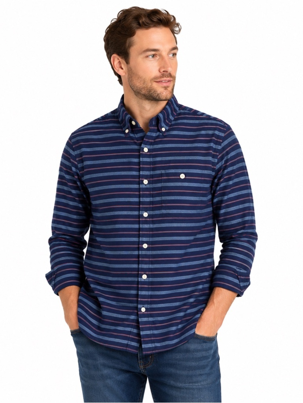 Vineyard Vines Men's Large Slim Longshore Blue Striped Button Down Shirt